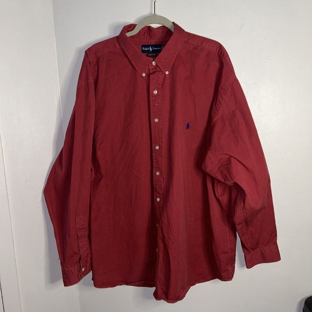 Ralph Lauren Classic Fit Shirt Men's 3XB Red And Blue‎ Logo Casual Preppy Big